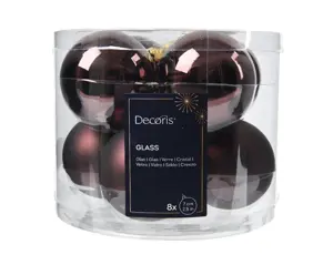 Decoris kerstballen set glas 7cm 8st zwart truffel - afbeelding 2