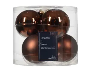 Decoris kerstballen set glas 8cm 6st espresso - afbeelding 2