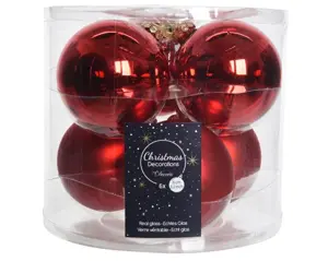 Decoris kerstballen set glas 8cm 6st kerstrood - afbeelding 2