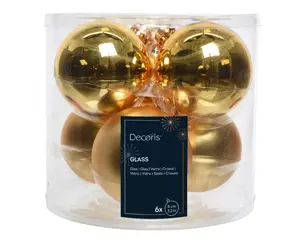 Decoris kerstballen set glas 8cm 6st lichtgoud - afbeelding 2