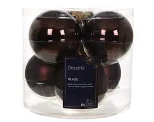 Decoris kerstballen set glas 8cm 6st zwart truffel - afbeelding 2