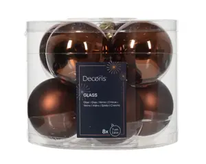 Decoris kerstballen set glas 8st espresso - afbeelding 2