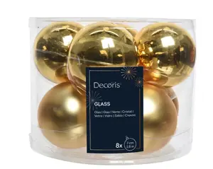 Decoris kerstballen set glas 8st lichtgoud - afbeelding 2