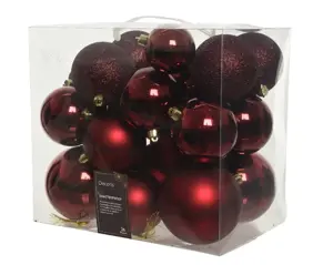 Decoris kerstballen set plastic 10cm 26st ossenbloed - afbeelding 2