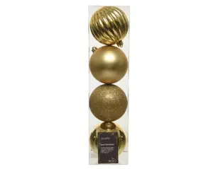 Decoris kerstballen set plastic 10cm 4st licht goud - afbeelding 3