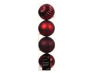 Decoris kerstballen set plastic 10cm 4st ossenbloed - afbeelding 2