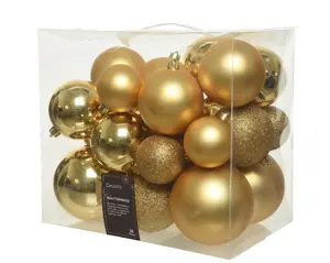 Decoris kerstballen set plastic 26st licht goud - afbeelding 2