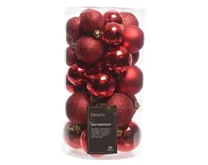 Decoris kerstballen set plastic 30st kerstrood - afbeelding 2