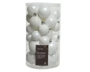 Decoris kerstballen set plastic 30st winterwit - afbeelding 2