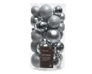 Decoris kerstballen set plastic 30st zilver - afbeelding 2