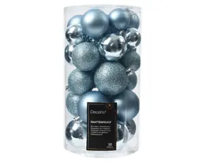 Decoris kerstballen set plastic 6cm 30st ijsblauw - afbeelding 2