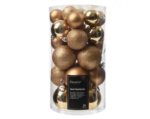 Decoris kerstballen set plastic 6cm 30st pecannoot bruin - afbeelding 2