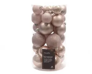 Decoris kerstballen set plastic 6cm 30st poederroze - afbeelding 2