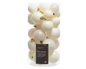 Decoris kerstballen set plastic 6cm 30st wolwit - afbeelding 2