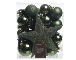 Decoris kerstballen set plastic + piek 33st dennengroen - afbeelding 2