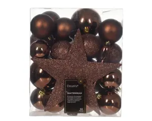 Decoris kerstballen set plastic + piek 33st espresso - afbeelding 2