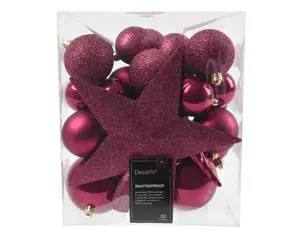 Decoris kerstballen set plastic + piek 33st granaatappel - afbeelding 2