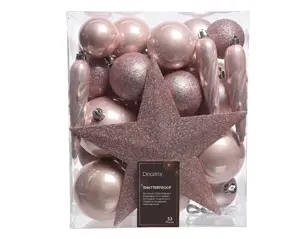 Decoris kerstballen set plastic + piek 33st poederroze - afbeelding 2