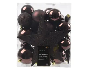 Decoris kerstballen set plastic + piek 33st zwart truffel - afbeelding 2