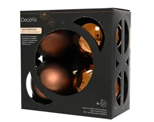 Decoris kerstballenset plastic d10cm 4st espresso - afbeelding 2