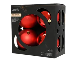 Decoris kerstballenset plastic d10cm 4st kerstrood - afbeelding 2