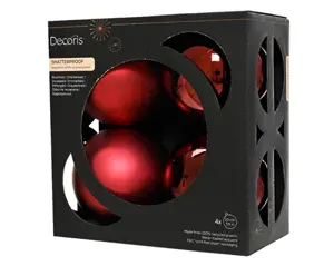 Decoris kerstballenset plastic d10cm 4st ossenbloed - afbeelding 2