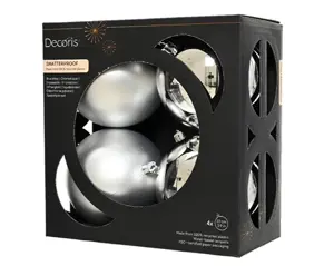 Decoris kerstballenset plastic d10cm 4st zilver - afbeelding 2