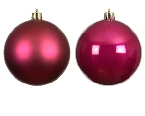 Decoris kerstballenset plastic d8cm 6st roze - afbeelding 2