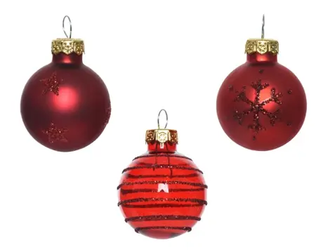 Decoris kerstbalmix glas d3cm 9st rood - afbeelding 2
