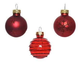 Decoris kerstbalmix glas d3cm 9st rood - afbeelding 2