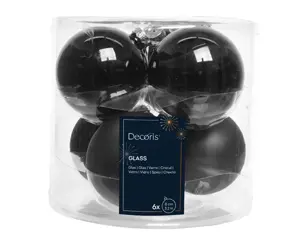 Decoris kerstbalmix glas d8cm 6st zwart - afbeelding 2