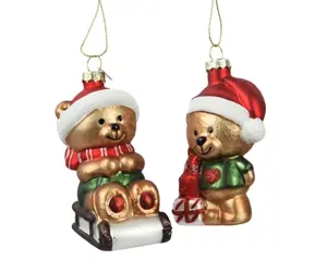Decoris kersthanger beer met kerstmuts - assortiment