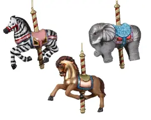 Decoris kersthanger glas carrousel dieren - assortiment