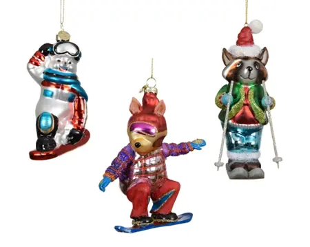 Decoris kersthanger glas dier op skie - assortiment