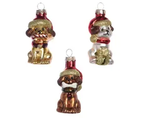 Decoris kersthanger glas hond met muts - assortiment