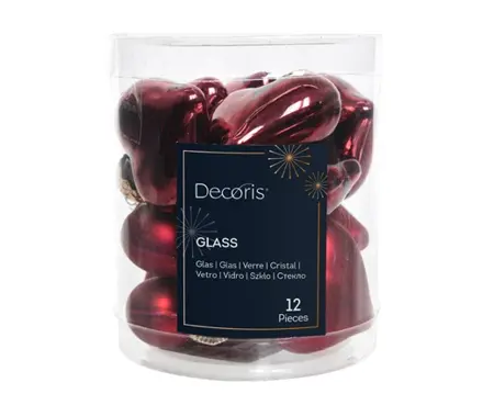 Decoris kersthangers glas hart 12st ossenbloed - afbeelding 1
