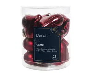 Decoris kersthangers glas hart 12st ossenbloed - afbeelding 2