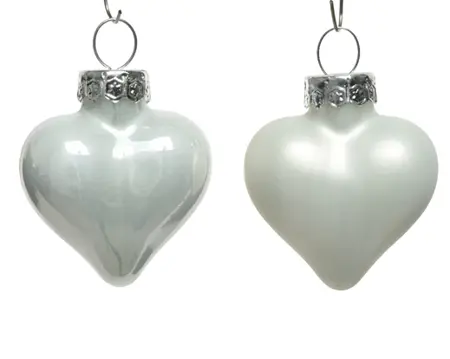 Decoris kersthangers glas hart 12st winterwit - afbeelding 2