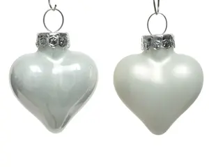 Decoris kersthangers glas hart 12st winterwit - afbeelding 2