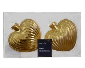 Decoris kersthangers glas hart 2st goud - afbeelding 2