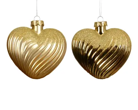 Decoris kersthangers glas hart 2st goud - afbeelding 2
