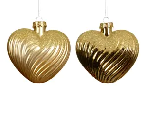 Decoris kersthangers glas hart 2st goud - afbeelding 2