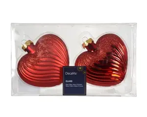 Decoris kersthangers glas hart 2st kerstrood - afbeelding 2