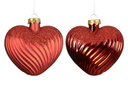 Decoris kersthangers glas hart 2st kerstrood - afbeelding 2