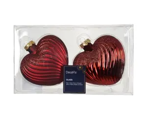Decoris kersthangers glas hart 2st ossenbloed - afbeelding 2