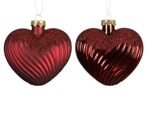 Decoris kersthangers glas hart 2st ossenbloed - afbeelding 2