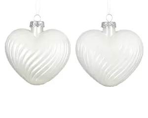 Decoris kersthangers glas hart 2st winterwit - afbeelding 2