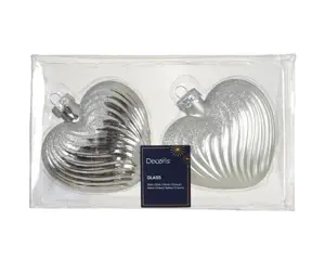 Decoris kersthangers glas hart 2st zilver - afbeelding 1