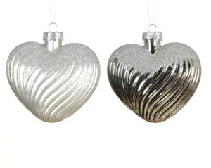 Decoris kersthangers glas hart 2st zilver - afbeelding 2