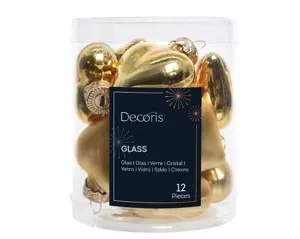 Decoris kersthangers glas hart 2x4.5x4cm 12st licht goud - afbeelding 2